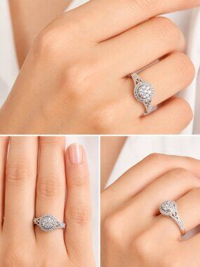Beautiful natural diamond ring in sterling silver Halo Cluster Ring